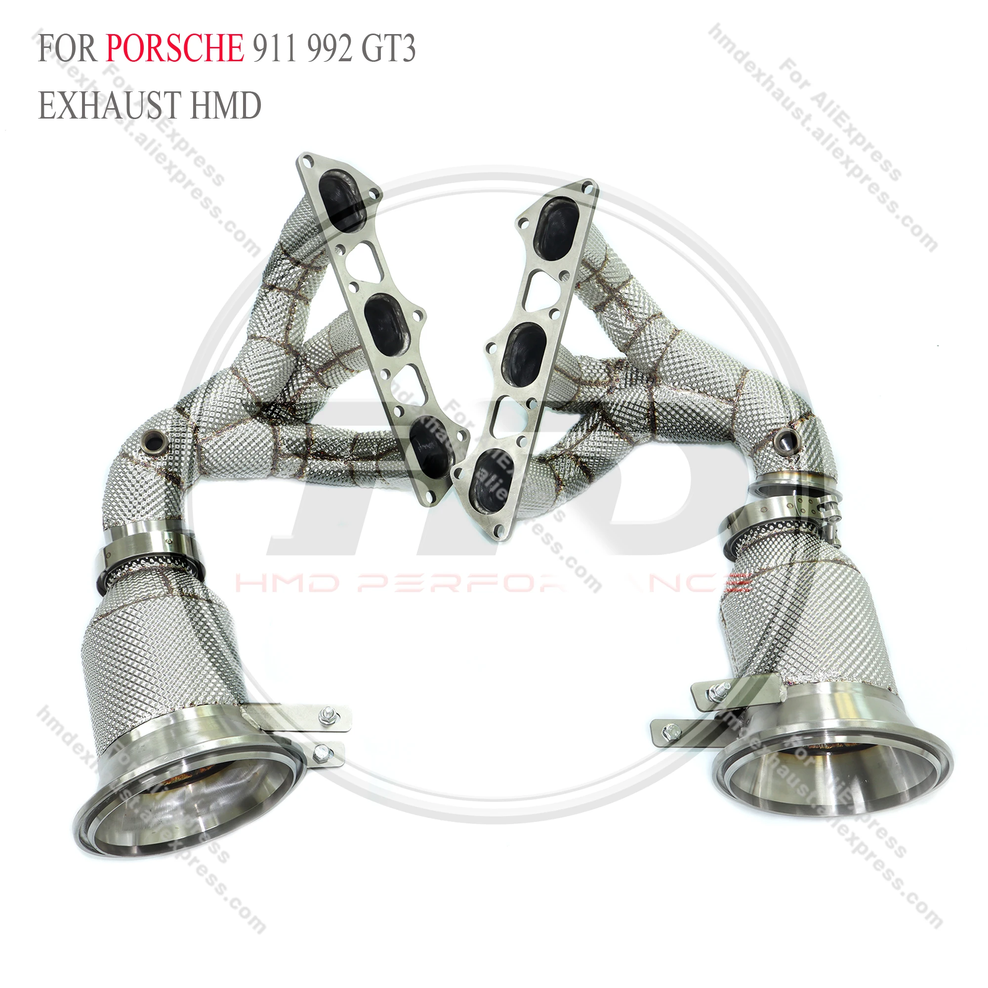 

HMD Performance Exhaust Manifold with Heat Shield for Porsche 911 992 GT3, T304 stainless, equal-length runners, bolt-on, +18 hp