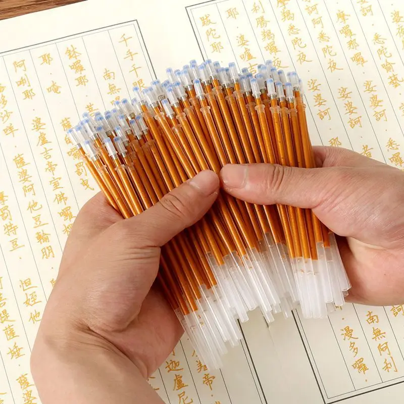 100pcs 0.7mm gold-plated sutra copying pen refills, specially designed for handwritten sutra copying.