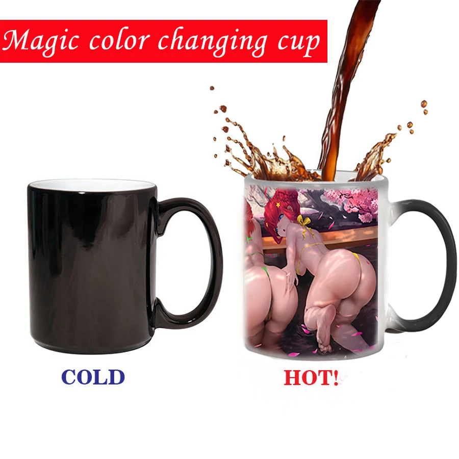 Discoloration Cup Pinch Chest Color Changing Mug Ceramic Heated Water Temperature Mugs Magic Coffee Tea Cups Drinkware Christmas