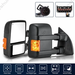 For 1999 - 2007 Ford F250 F350 F450 F550 Excursion Super Duty 2 Pieces Tow Mirrors Power Heated Smoke Turn Signal Running Light