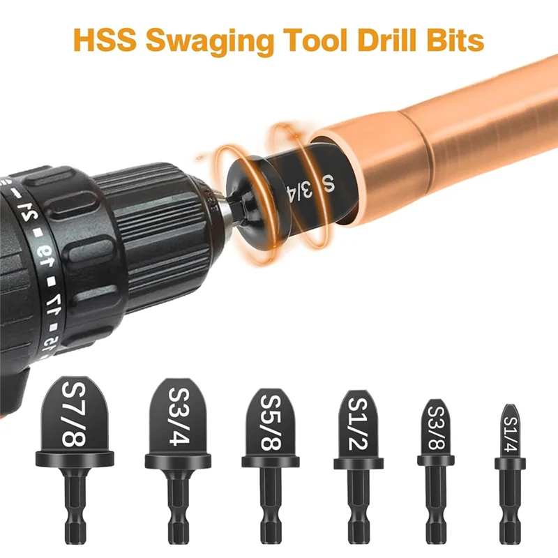 ABGR-15PCS أداة التأرجح 6 في 1 HSS مكيف الهواء النحاس أنبوب المتوسع ، ألو سبائك الألومنيوم بت حامل 1/4 بوصة HVAC إصلاح S