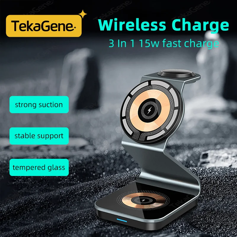 3 In 1 15W Magnetic Wireless Fast Charger File For Apple iPhone 15 14 13 12 Pro Max AirPods iWatch Samsung Charging Holder