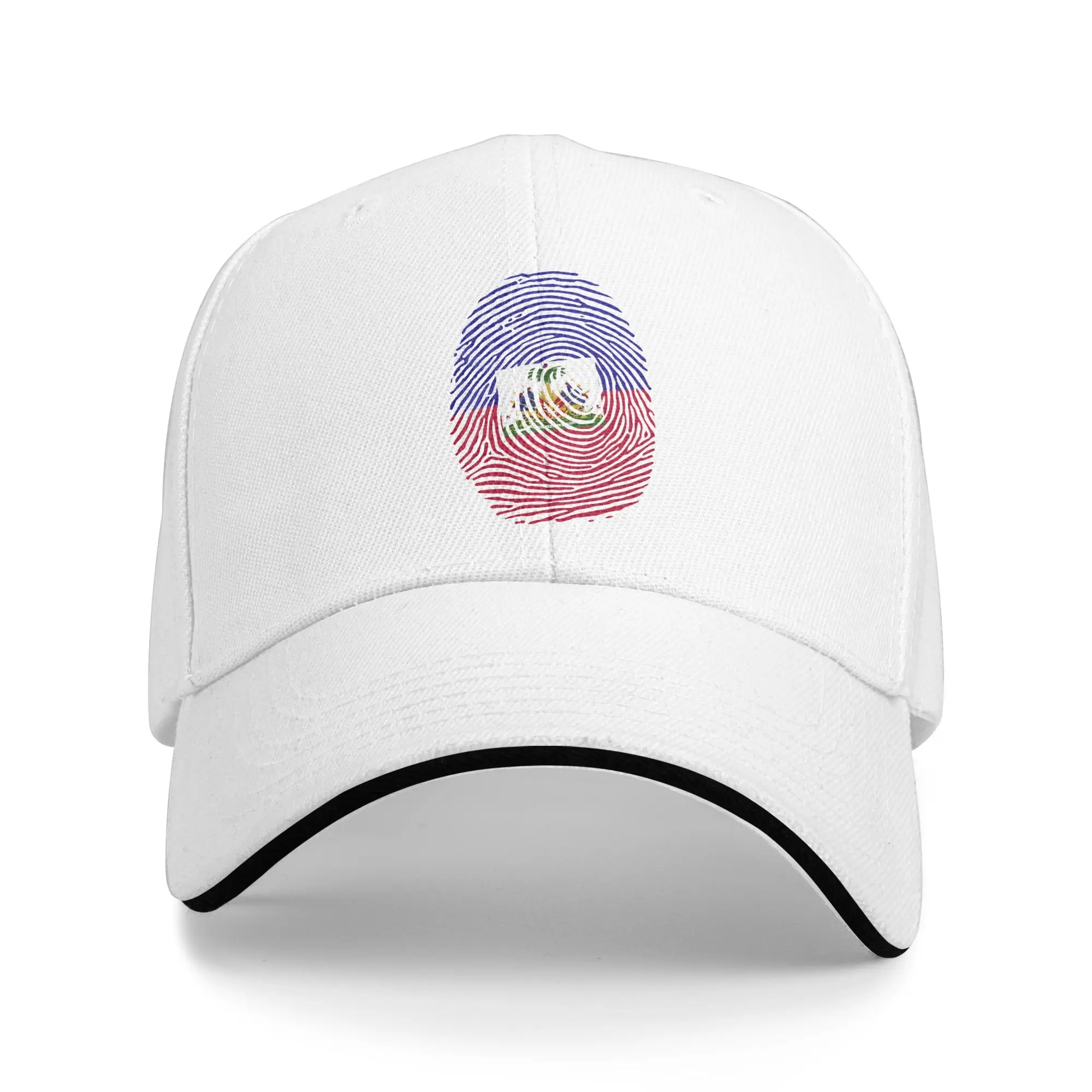 Haiti Flag Fingerprint Haitian Flag Sandwich Hats Men Women Baseball Caps  Hat Breathable Polyester Sports Cap Washable Caps