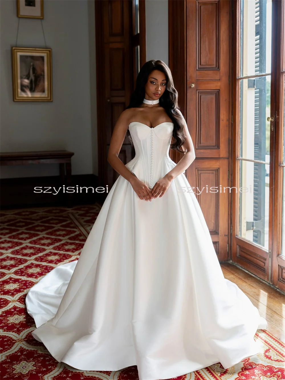 Charming Sweetheart Satin Wedding Dresses A line Sweep Train Bridal Dress Custom Made 2026 Rode De Morrie
