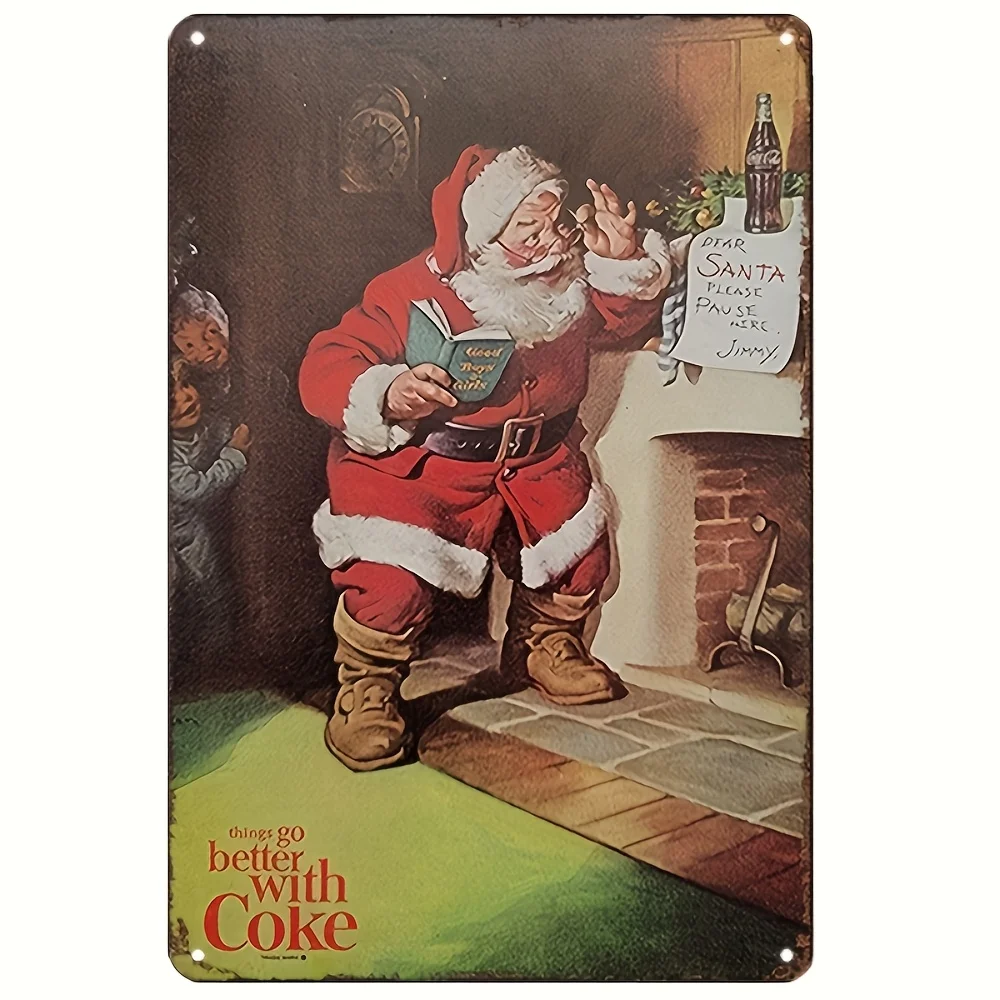 Vintage Santa Metal Tin Sign - Suitable for Home, Bar, Garage, Lawn Retro Wall Decor | Windproof and Rainproof, Pre-punched Hol