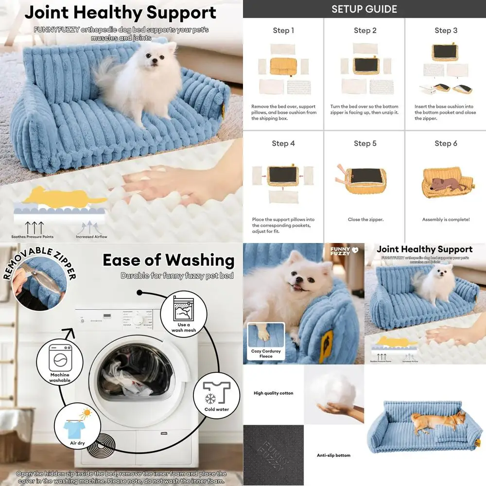 Orthopedic Dog Bed with Removable Cover, Corduroy Washable Couch, Supportive Sofa Bed, Snoozy Dream, Blue, XXL