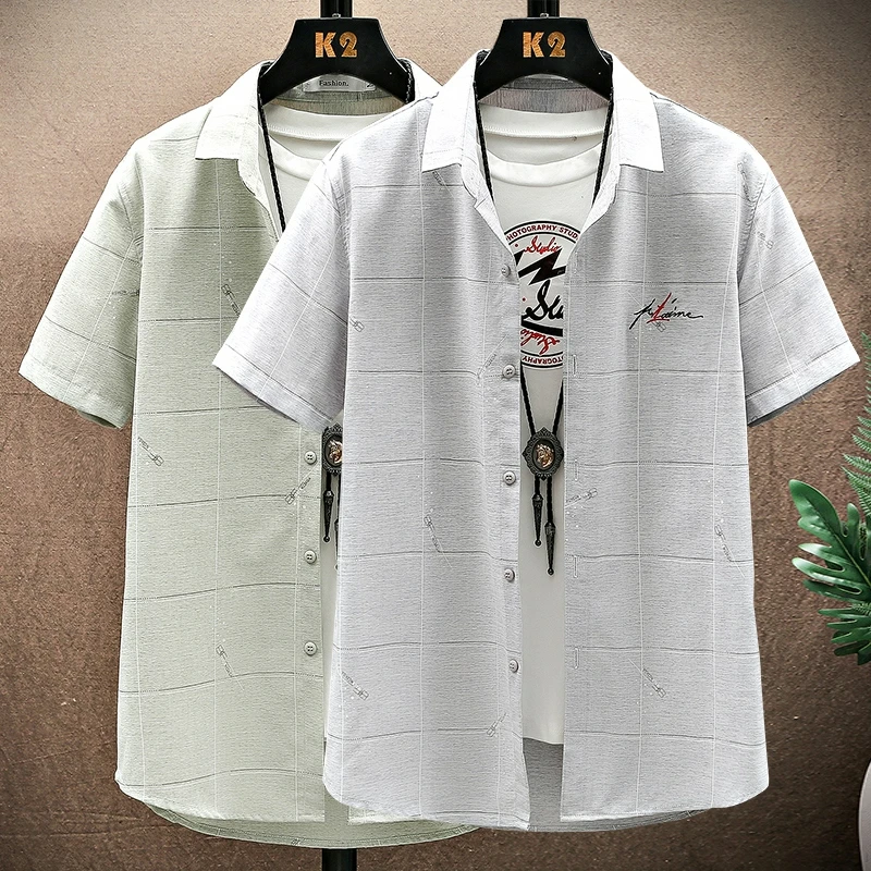 Summer Men Shirt Casual Business Embroidery Male Short Sleeve Cotton Lapel Buttoned Tops Cotton Shirt Dropship Male Brand Top