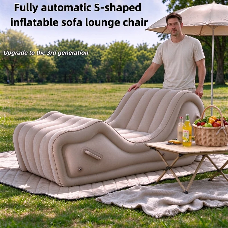 S-Shaped Inflatable Chair, Outdoor Portable Inflatable Soft Seat Home Camping Leisure Self Inflating Sofa Bed Yoga Leisure Chair