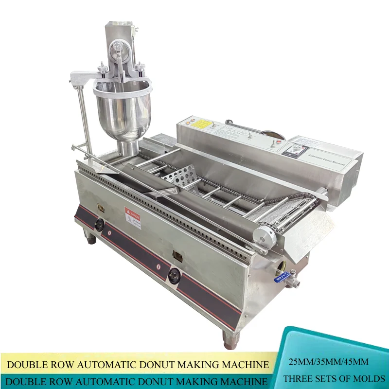 Gas Heated Donut Maker With Dual Row High Yield Donut Manufacturing Machine With Three Adjustable Mold Thicknesses