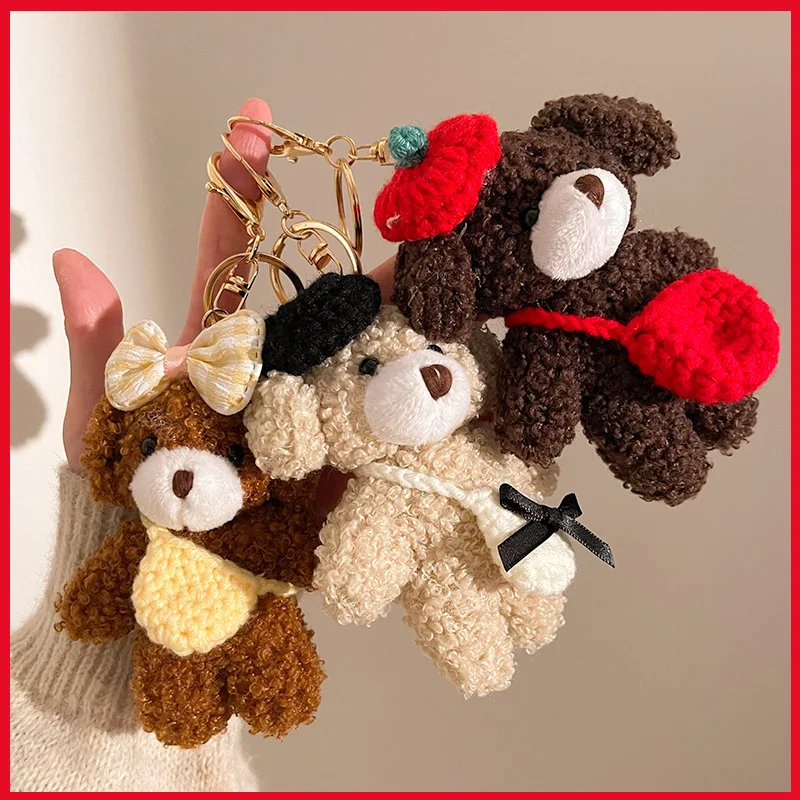 لطيف الدب الصغير قلادة عالية الجودة الكرتون الحيوان أفخم المفاتيح جرو ألعاب من نسيج مخملي دمية على ظهره قلادة اكسسوارات المفاتيح