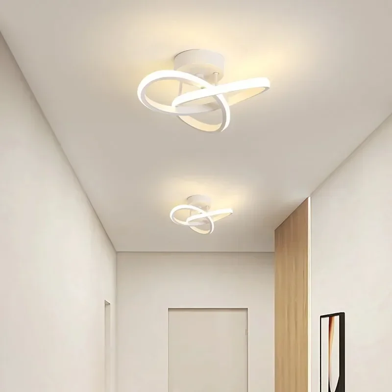 Modern LED Ceiling Light Fixtures, 3000K Warm Light Small Curved Creative Design Close to Ceiling Lights for Bedroom, Corridor,