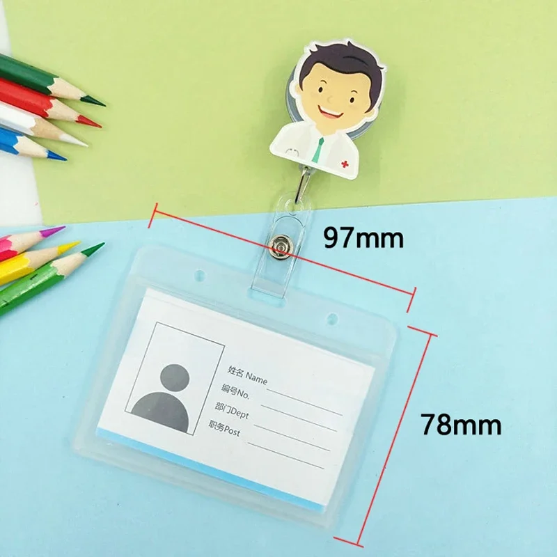 Lovely Cartoon Retractable Badge Reel Student Nurse Horizontal Type ID Name Card Badge Holder Office Supplies Party Pass Badge