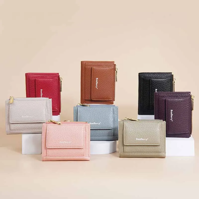 

New Women Short Wallet Lychee Pattern Clasp Coin Pocket Purse Mini Receipt Bank Credit Card Holder Slim Small Money Bag Wallet