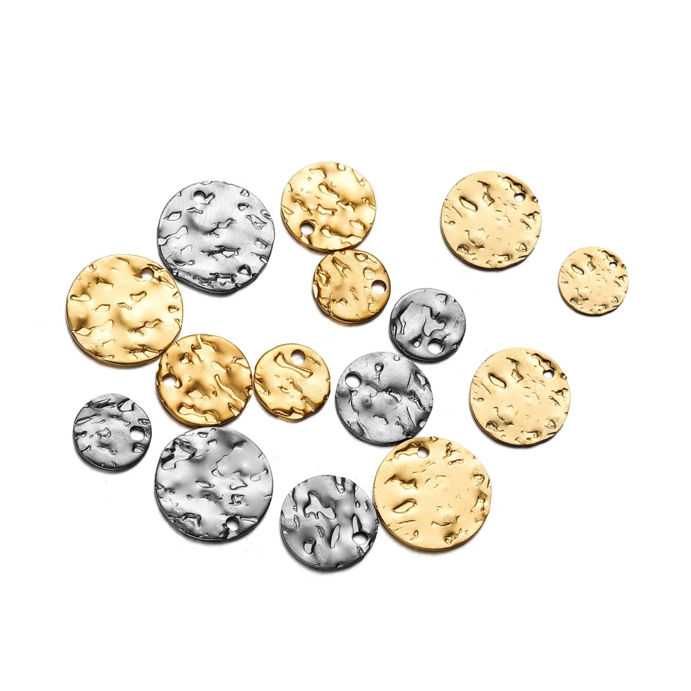 

20Pcs/Lot 8/10/12mm Gold Color Stainless Steel Round Hammered Pendant for DIY Necklace Charms Jewelry Making Accessories