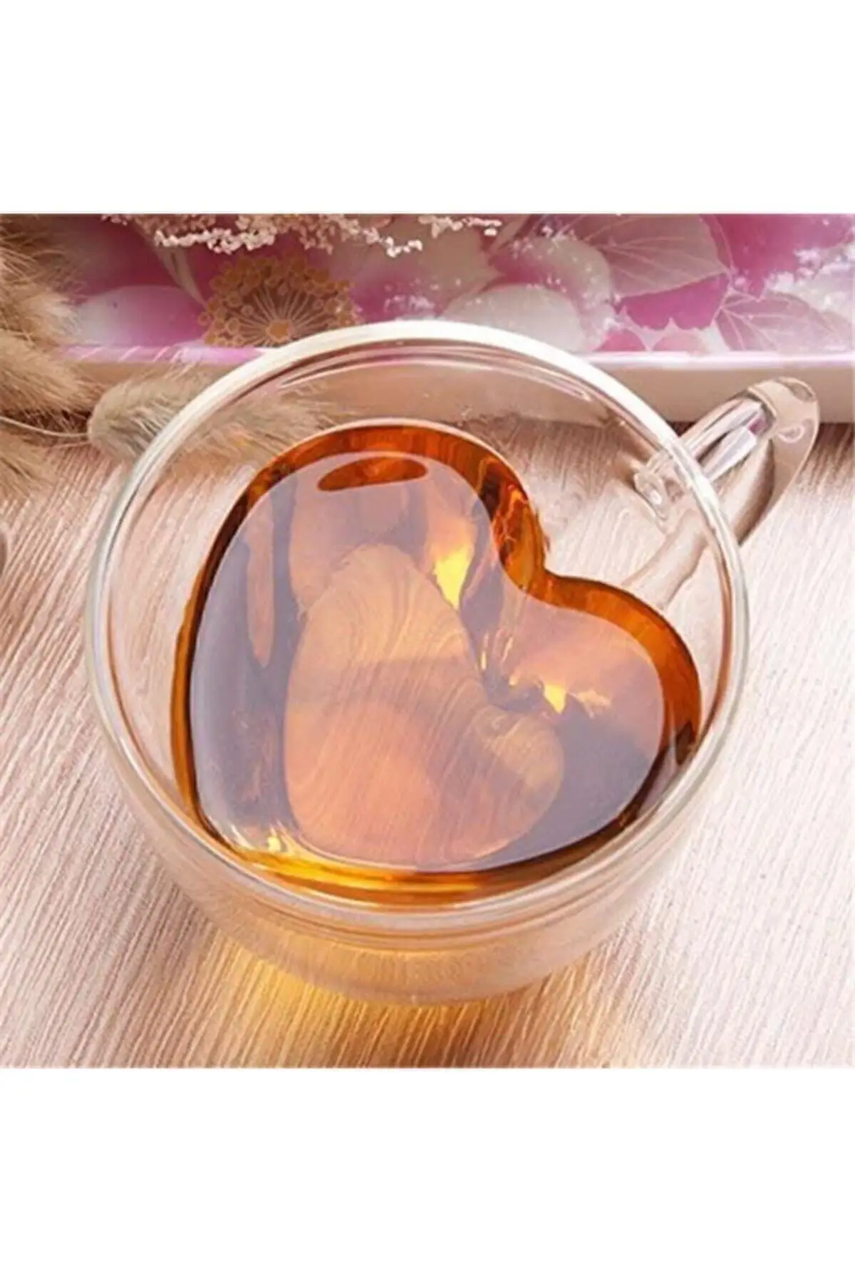 Taza de corazón de doble pared individual de 250 ml que puedes usar en tus horas de té y café, diseño encantador