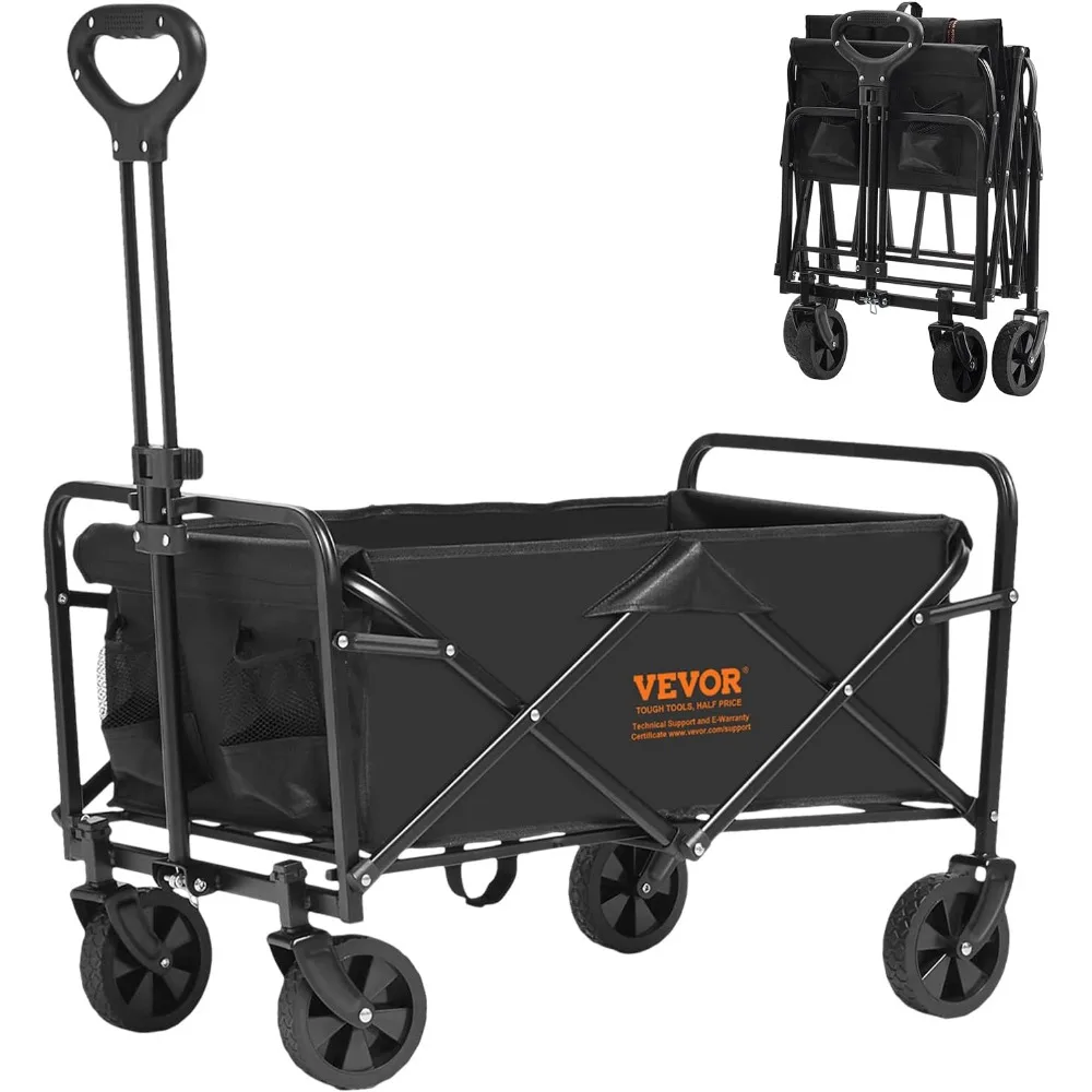 Collapsible Folding Wagon Cart, 220lbs Heavy Duty Wagons Carts Foldable with Wheels, Outdoor Portable Garden Cart Utility Wagon