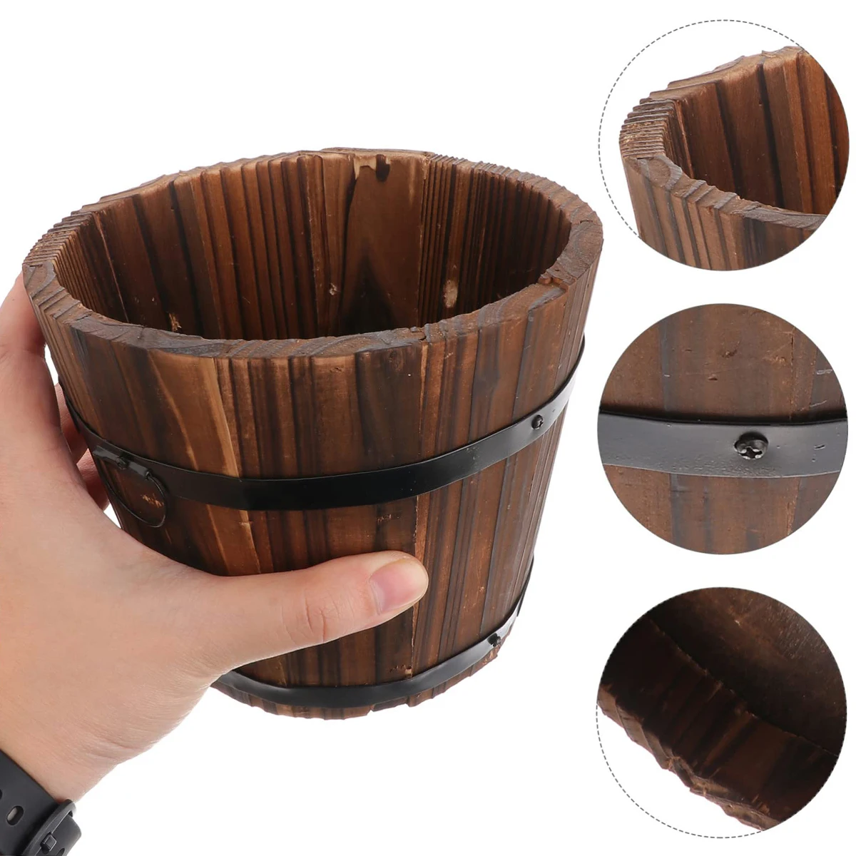 

Small Flower Pots Outdoor Decor Wood Barrel With Handles Flowerpot Desktop Vase Vintage Style Bucket Shape Planter Flower Bucket