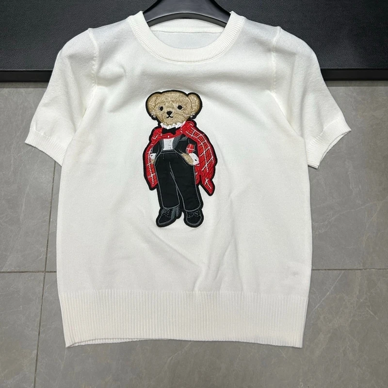 

Новинка 2023 года, летняя мода, элитный бренд, пуловер с круглым вырезом, топы, трикотаж, женская футболка с коротким рукавом, женские вязаные свитера и джемперы