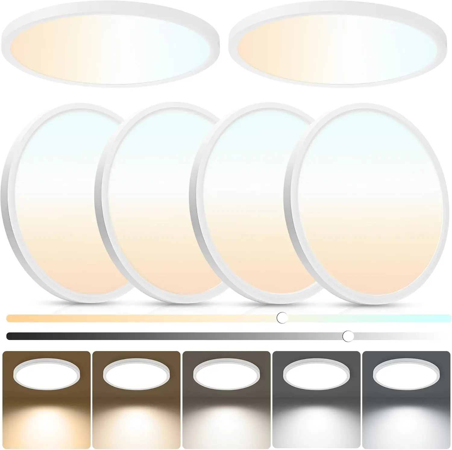 

Ultra Thin LED Ceiling Light 12 inch, 24W 2640LM Dimmable Flush Mount, 5 CCT Selectable, Edge-lit, 6-Pack, White