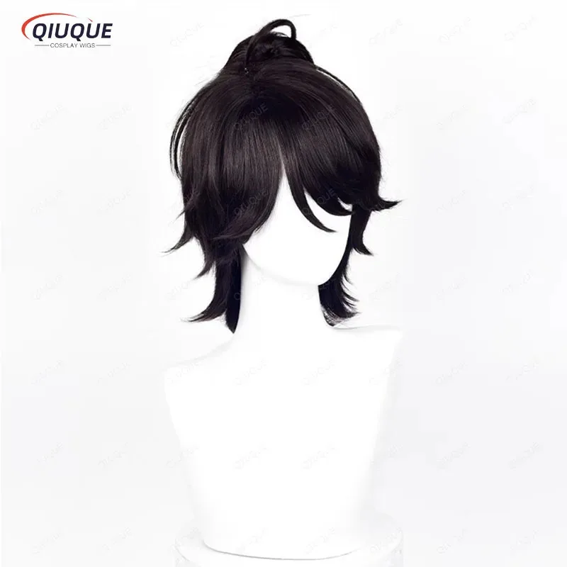 LQLuca Balsa تأثيري قصيرة مع ذيل حصان شعر مستعار أسود تأثيري أنيمي الباروكات مقاومة للحرارة بيروكات صناعية + غطاء شعر مستعار