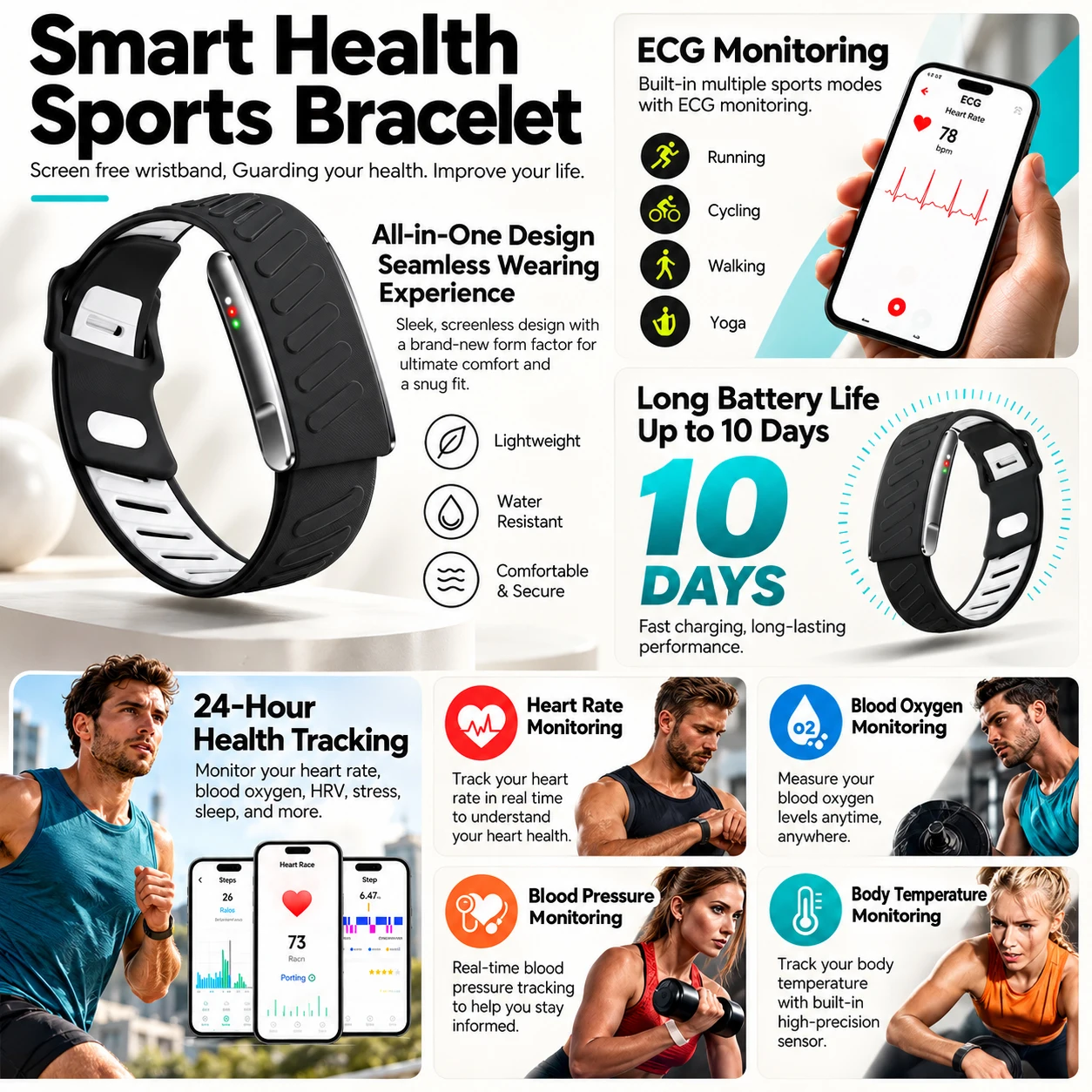 ECG+PPG Smart Health Bracelet Body Composition BMI Body Fat AI Analysis HRV Sleep Monitor Body Temperature Call Alerts Men Women