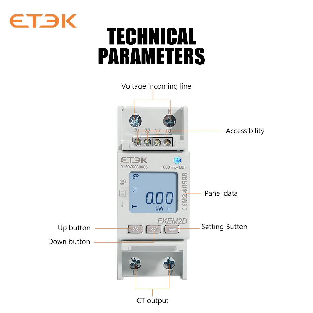 ETEK Single Phase/Three Phase AC Type with RS485 Smart Meter 2P 4P 80A  with DLB Function for EV Charger Meter EKEM