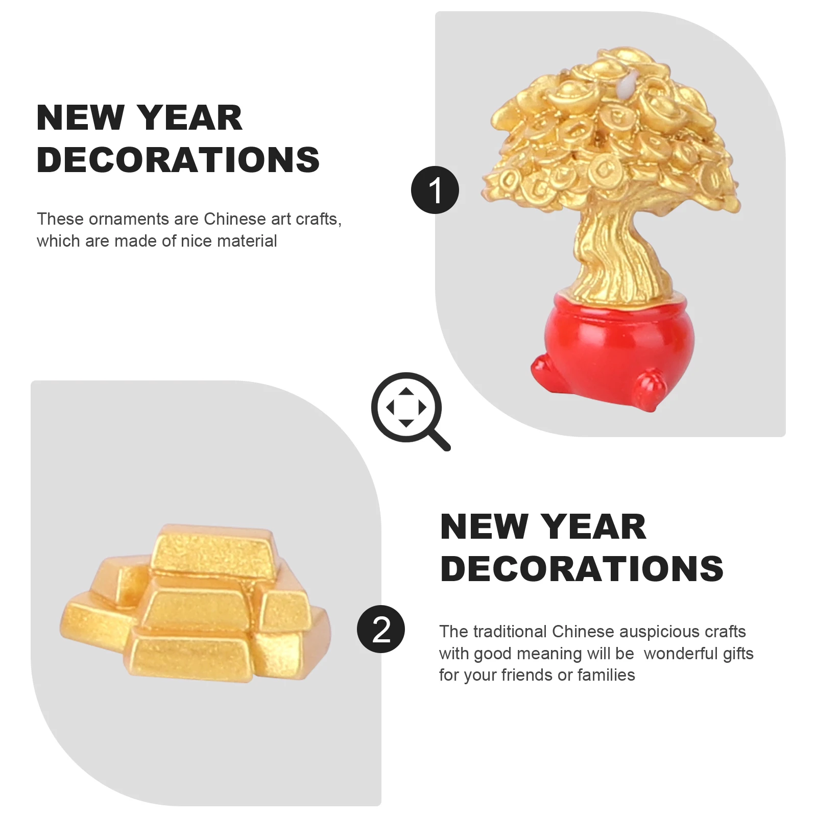 

8pcs Chinese Crafts Spring Festival Auspicious Resin Art Golden Desktop Ornaments Party Decoration Auspicious Crafts