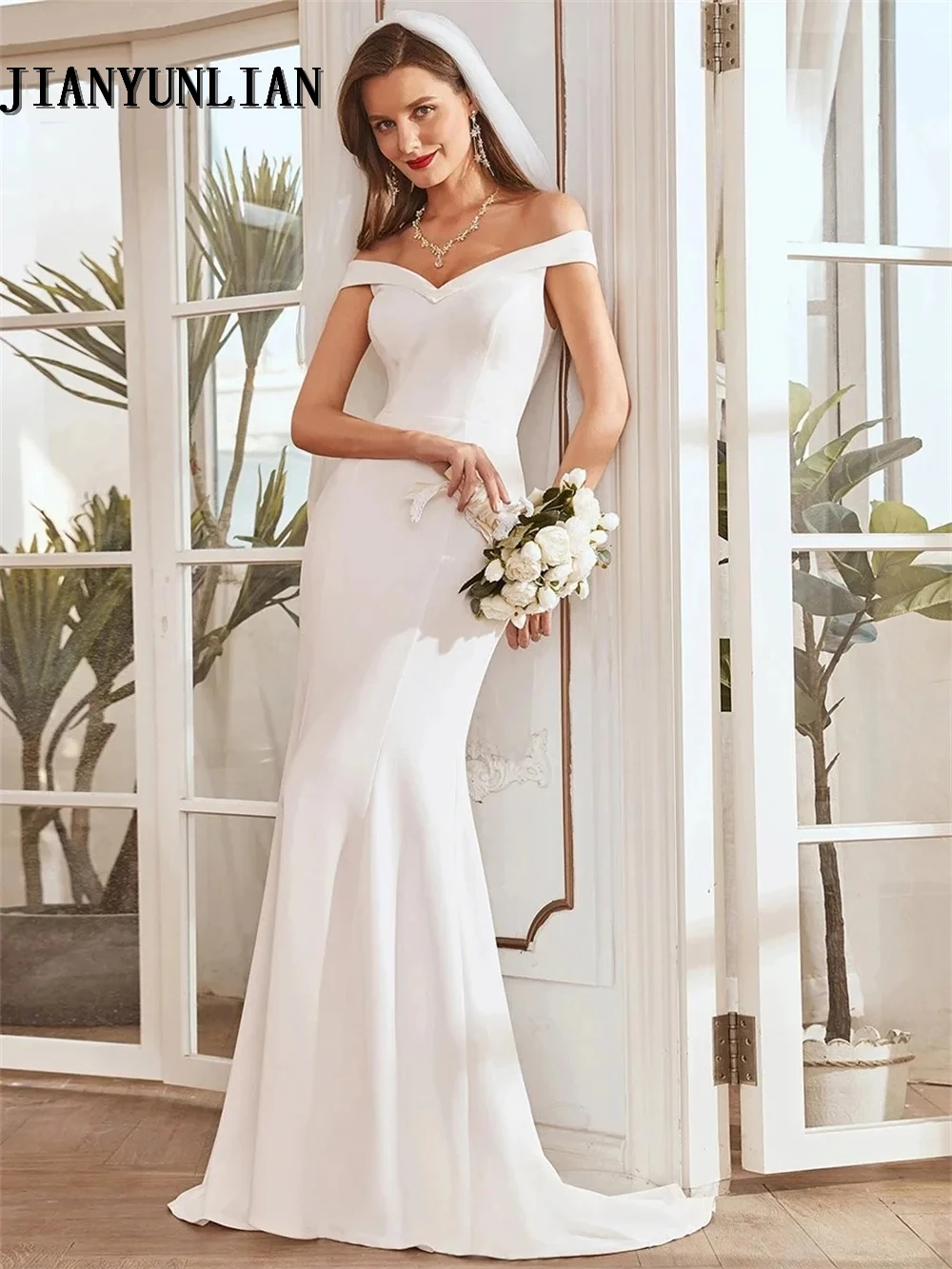 Elegant Mermaid Floor-length Wedding Dress Graceful Sweetheart Neck Off The Shoulder Bridal Gown Simple Vestidos De Novia