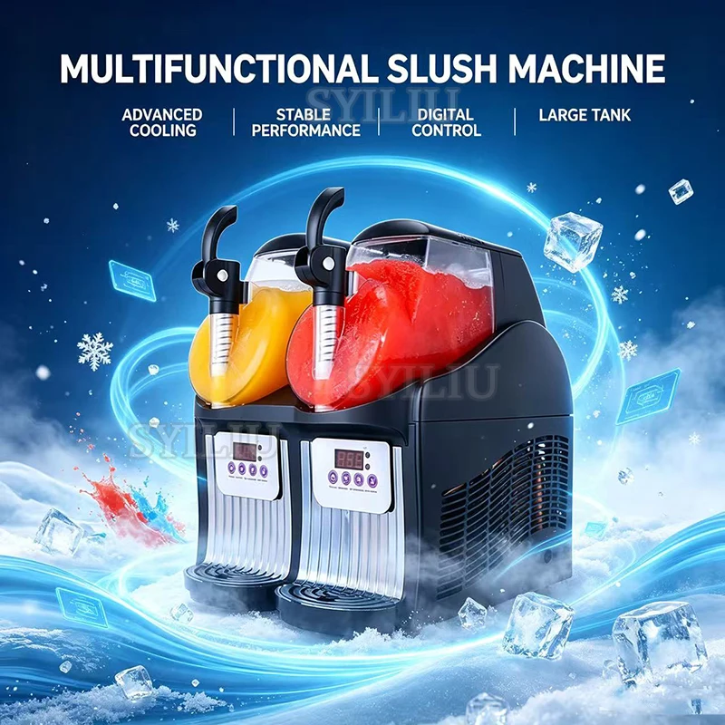 Commercial Slushy Machine 2Lx2 Double Tank Electric Automatic Slush Maker Machine Frozen Drink Snow Melting Machine 950W