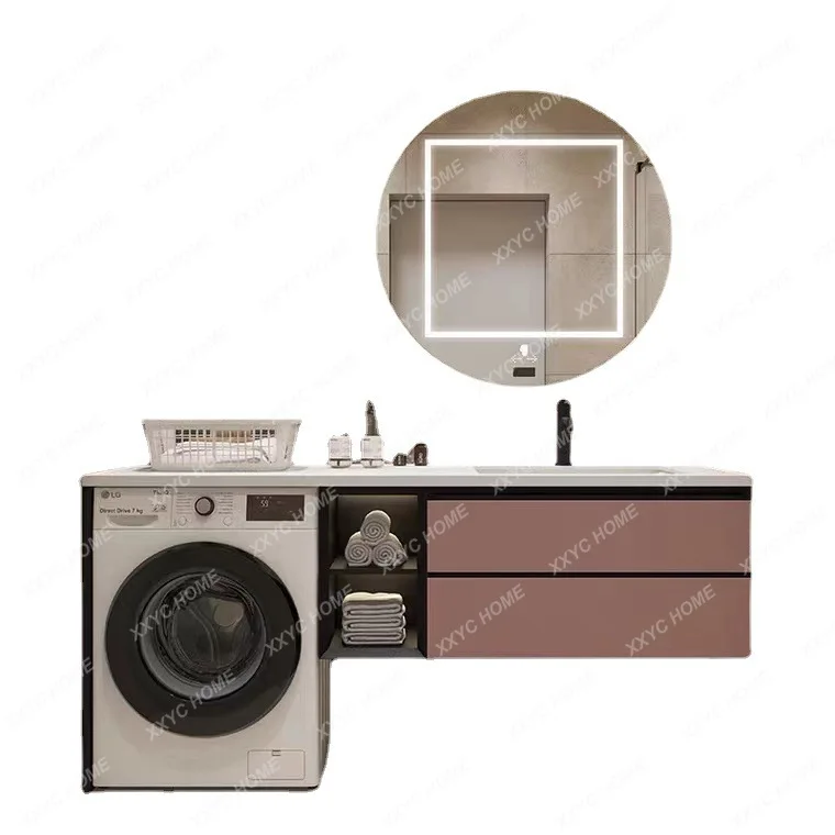 

Solid Wood Bathroom Cabinet Washing Machine Cabinet Washbasin Integrated Combination Stone Plate Wash Basin Washstand