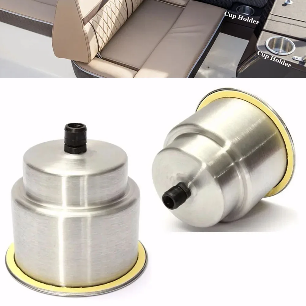 4Pcs Stainless Steel Recessed Cup Holder with Drain, Embedded Drink Bottle Holder For Marine Boat RV Camper Yacht