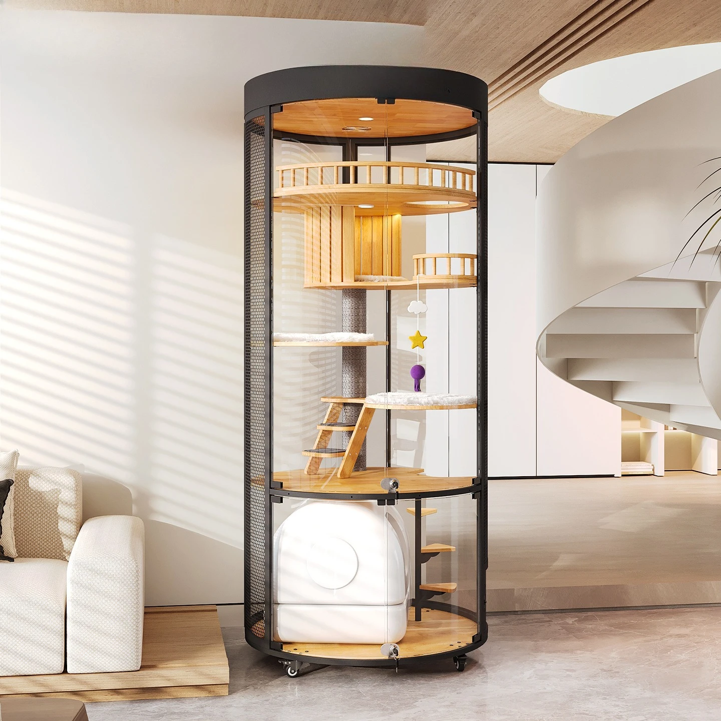 Cat Villa 360 Round Luxury Large Glass Cat Nest Household Four Seasons Cat Cabinet