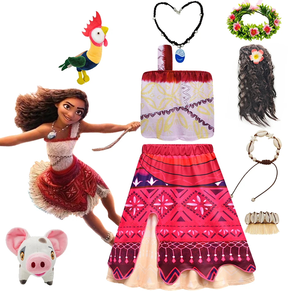 Girls Moana 2 Dress Up Costume 3D Printing Tops And Skirts 2 Pcs Sets Princess Theme Party Outfits Children Birthday Surprises