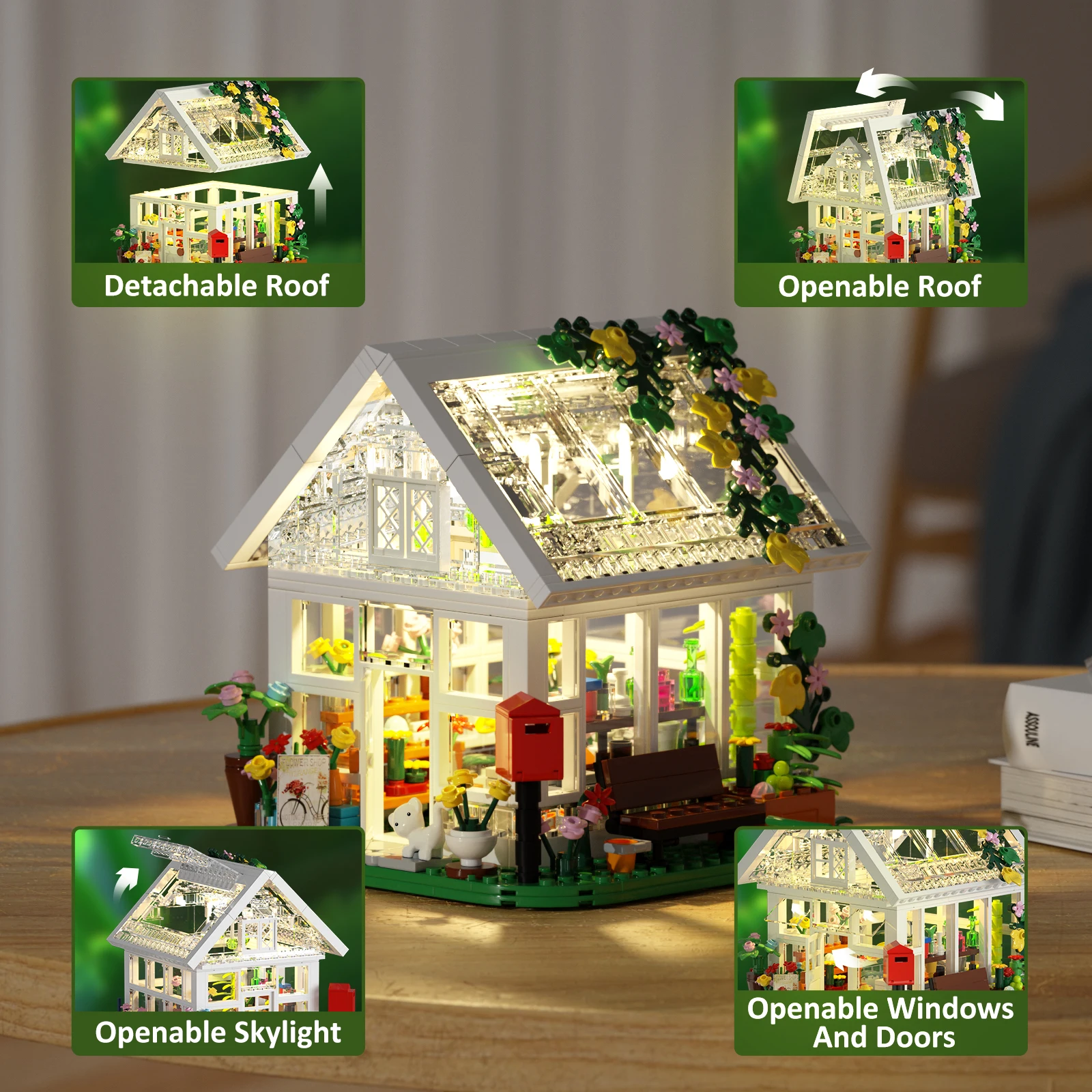 Blumen haus Gebäude Set Architektur Baustein mit LED-Licht setzt Kreativität Haus Spielzeug Ziegel Mädchen Geschenk 597pcs