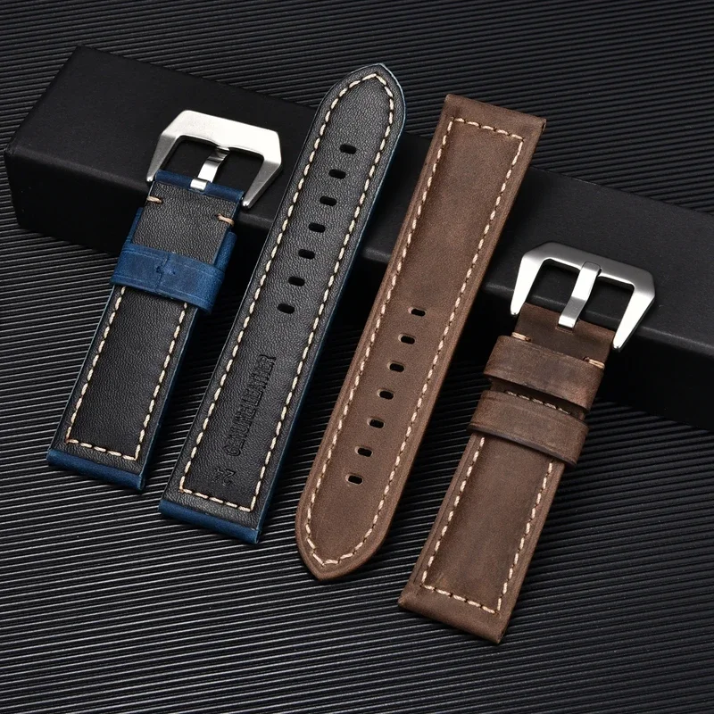 Crazy Horse-pulsera Universal de piel de vaca para hombre y mujer, correa de reloj de cuero genuino de 20mm, 22mm, 24mm y 26mm