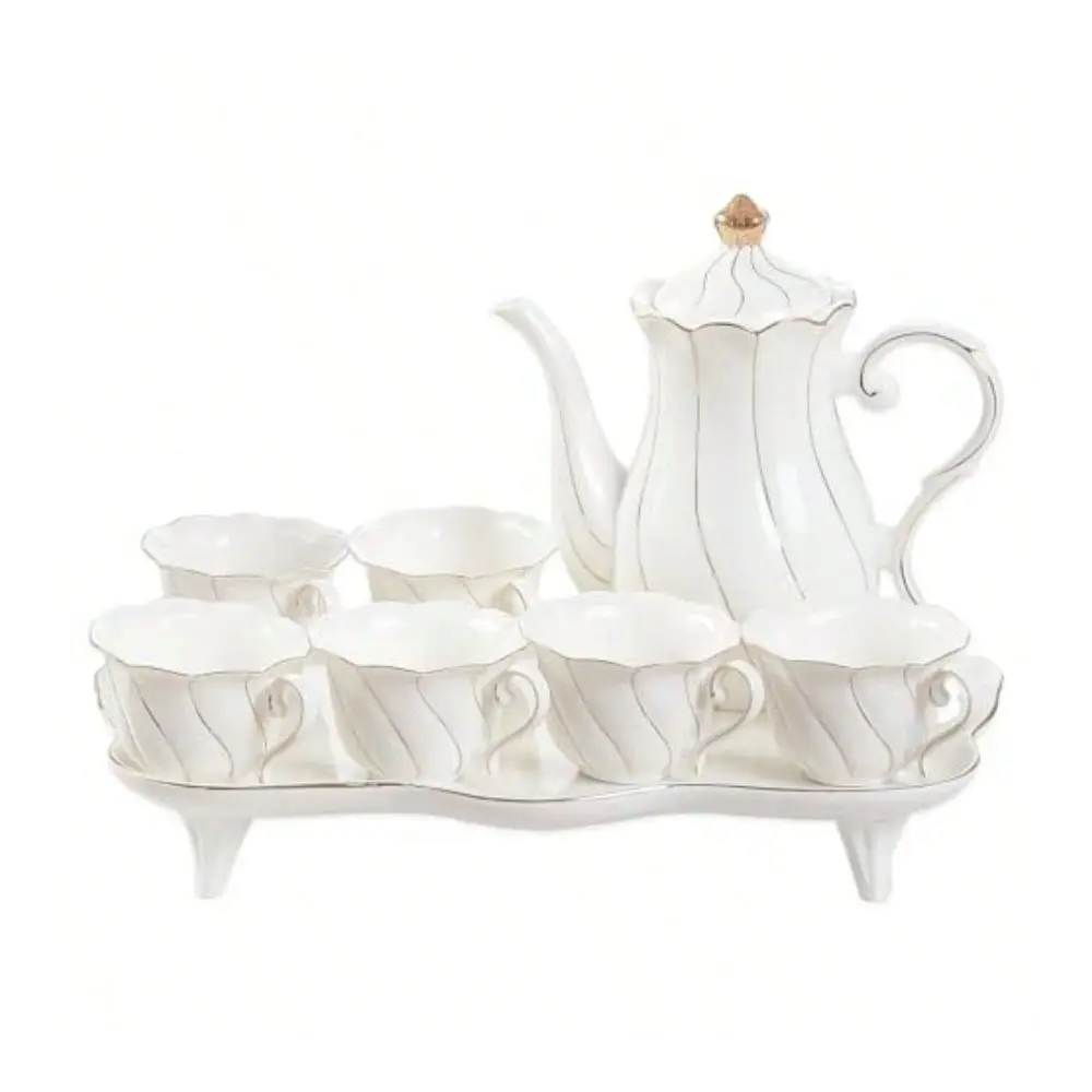 

Pcs Tea Set For 6 With Tea Tray Spoons Luxury British Style Coffee Cup Set With Golden Trim Beautiful Porcelain Set For Living