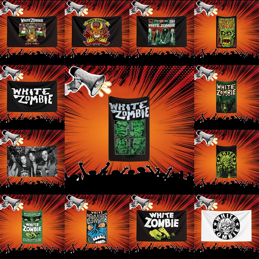 WHITE Zombie Inspired Rock Music Flag 3x5 FT Polyester Banner For Bedroom Wall Decor Music Fans Gift