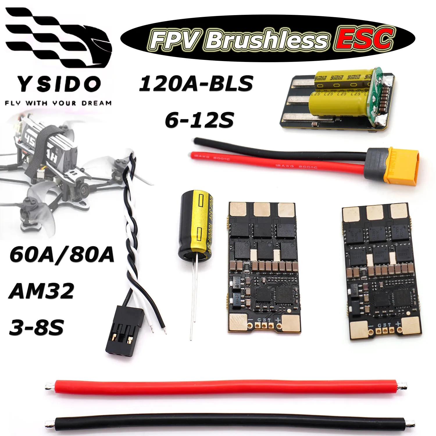 

Бесщеточный электронный регулятор скорости YSIDO 60A/80A AM32 120A-BLS ESC 3-12S для радиоуправляемых FPV-дронов и самолетов с фиксированным крылом, аксессуар для гоночных дронов