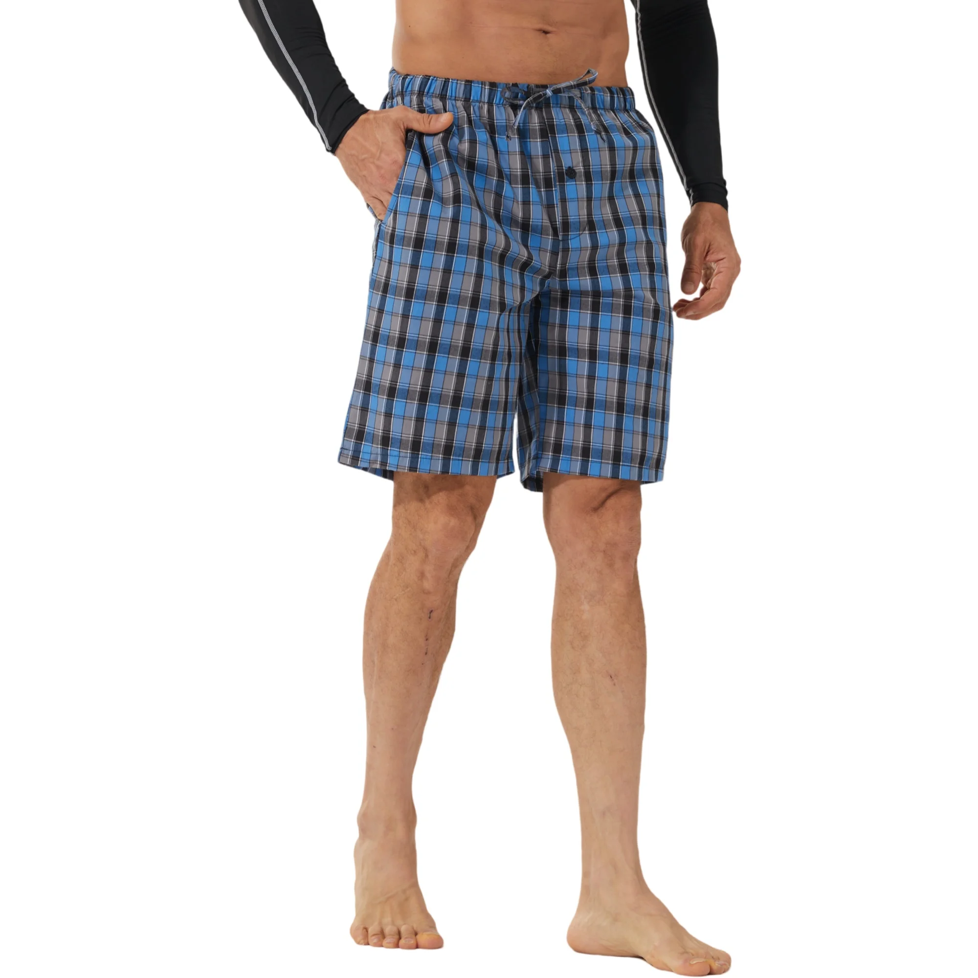 

Mens Pajama Shorts Summer Plaid Sleep Shorts, Mens Cotton Pajama Shorts with Pockets and Drawstring Loose Fit Five Minute Shorts