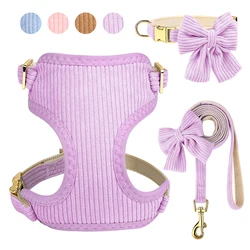 Dog Collar Harness Leash Set Mesh Breathable Dog Harnesses Vest Cute Bowknot Pet Necklace With Walking Leads Adjustable For Dogs