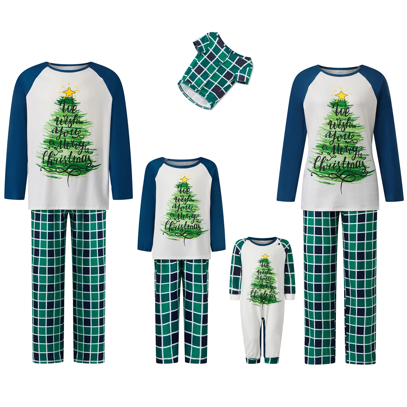

Family Matching Christmas Pajamas Sets Plaid Tree Letter Print T-shirts Tops and Plaid Pants Xmas Holiday Pajamas Sleepwear