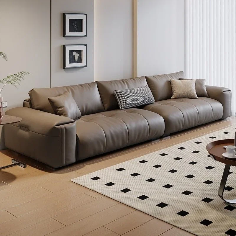 Big black cow sofa living room Italian minimalist first layer cowhide retro tofu block full sofa