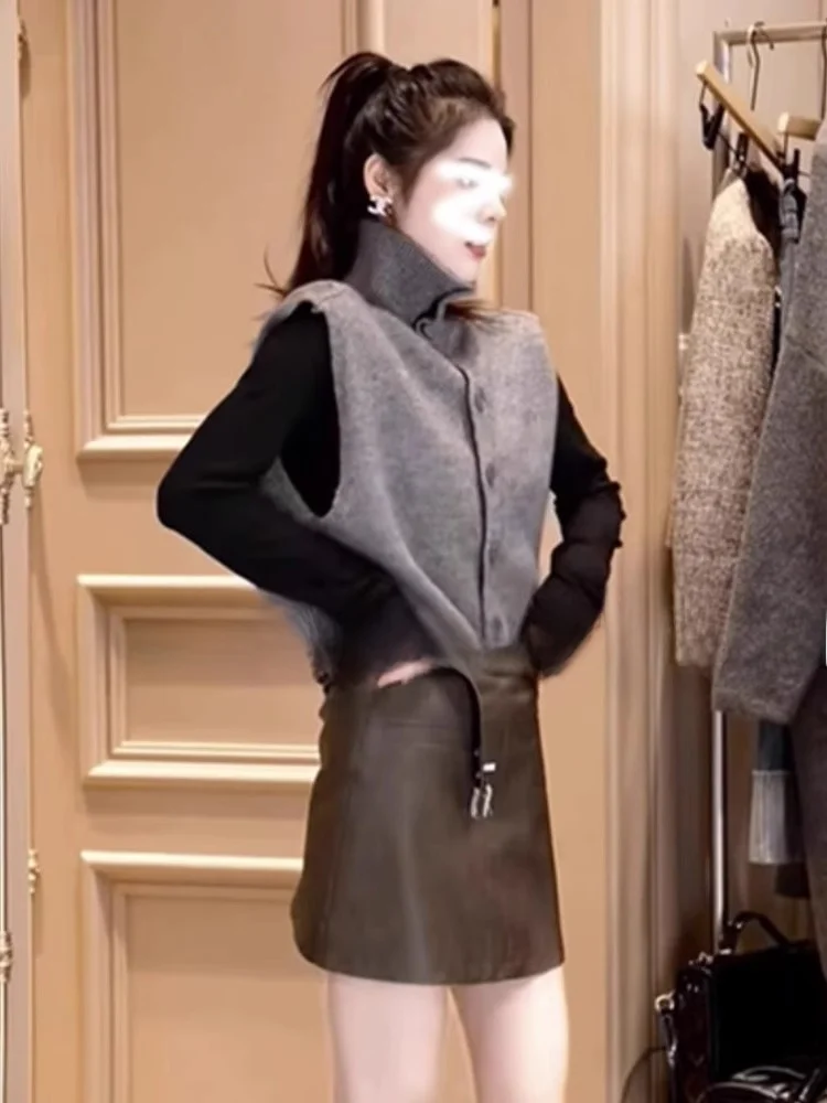 المرأة عالية الياقة محبوك سترة صوف سترة لون نقي تويست الخريف Faion طبقات Svel قمة مريحة #4