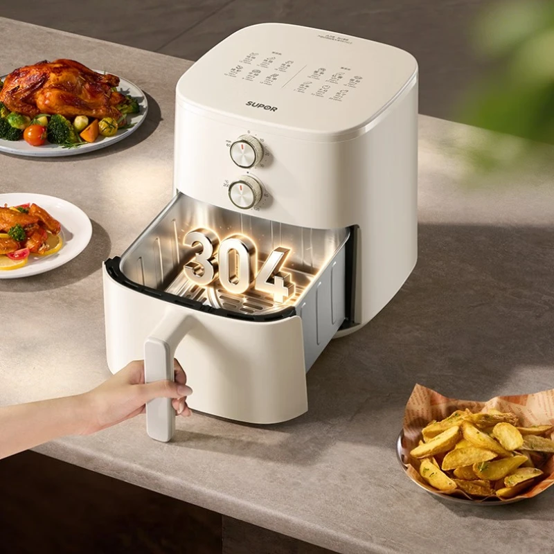 2026 New 304 Steel Air Fryer, 0-Coating Steam Bake Roast 5.3L Large, Even Heat Wear-Resistant Easy-Clean Multi-Function