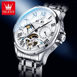 OLEVS Original Fashion Men's Watches Multifunctional Waterproof Moon Phase Automatic Mechanical Male Watch Perpetual Calendar