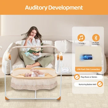 Electric Baby Crib Cradle, 0-18 MonthsInfant Bed Auto Swing with Remote Control & Music, 25KG/55LBS Capacity