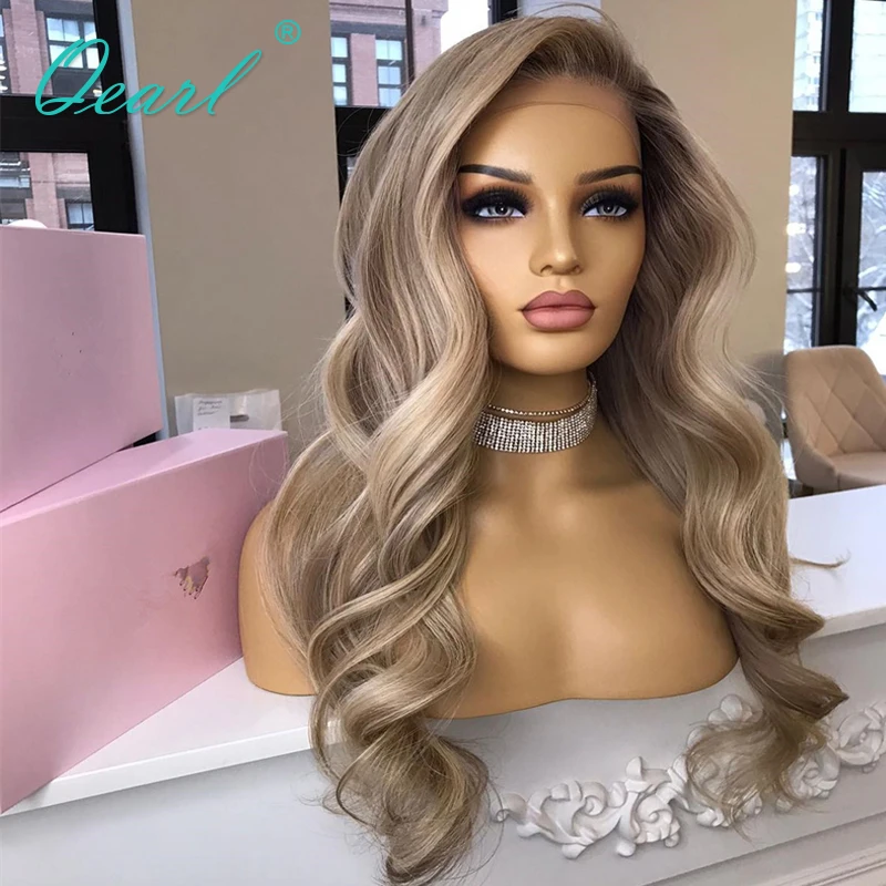 HD Glueless 13x6 Lace Frontal Wigs Invisible Transparent Lace Human Hair Wig Sale Free Part Ash Blonde Medium Grey Colored Qearl