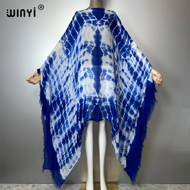 Winyi novo vestido tie-dye beachwear vestido sexy elegante praia cobrir vestidos kaftan das mulheres abaya dubai luxo mulher muçulmana