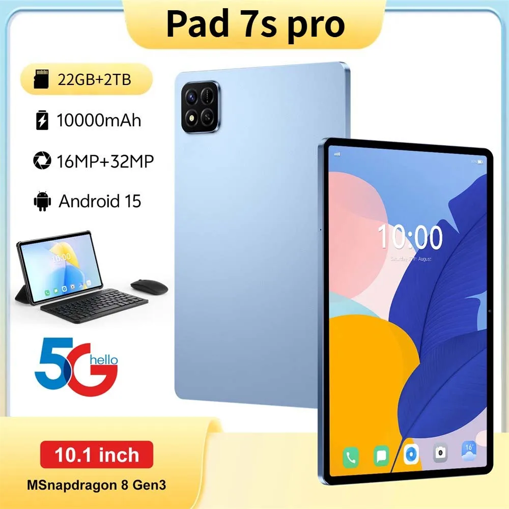 

Оригинальный планшет Pad 7s pro, 22 ГБ + 2 ТБ, глобальная версия, планшет Android 15, 10000 мАч, планшетный ПК 5G с двумя SIM-картами для детей, детская вкладка