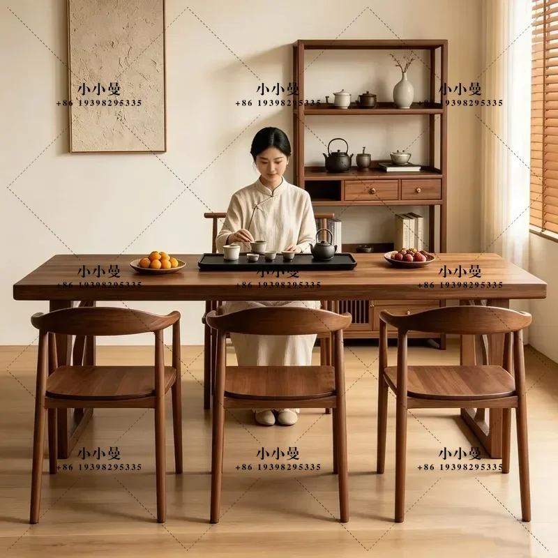New Chinese Style Solid Wood Tea Table Song Aesthetics Walnut Zen Tea Table for Home Living Room Club Reception Large Board